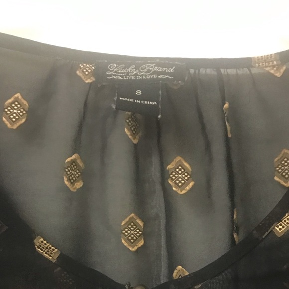 Lucky Brand Black with Gold Detail Sheer Peasant Top Size Sm - Picture 5 of 8